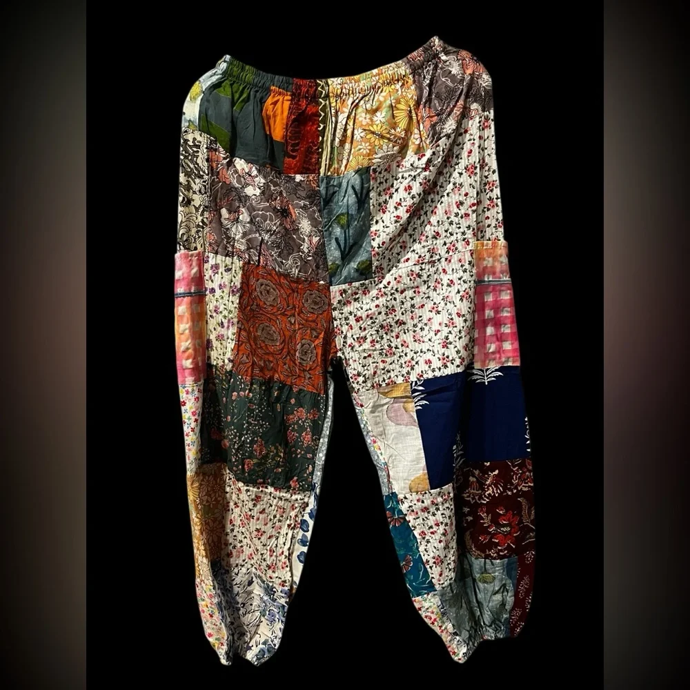 #81 NWT 100% cotton patchwork jogger bottom pants - Picture 2 of 2
